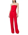 Pinko Strapless Jumpsuit With Boned Bodice And Pleat Detailing In Lively Red