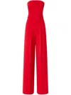 Pinko Strapless Jumpsuit With Boned Bodice And Pleat Detailing In Rosso Vivo