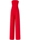 Pinko Strapless Jumpsuit With Boned Bodice And Pleat Detailing In Rosso Vivo