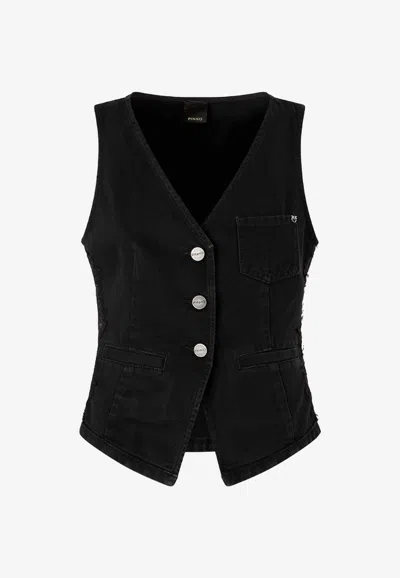 Pinko Gardener Waistcoat With Lace-trims In Black