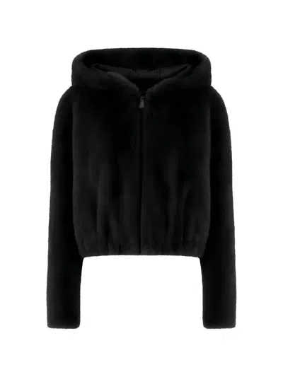 Pinko Cropped Hooded Coat Silk Nylon Mix In Black