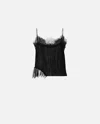 Pinko Gathered Georgette Top With Lace In Limo Black