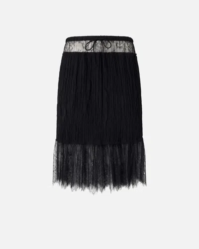 Pinko Gathered Knee-length Skirt With Lace In Limo Black