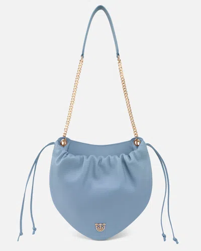 Pinko Gathered Nappa Leather Hobo Bag With Chain Shoulder Strap  Galleria In Dusty Blue-light Gold