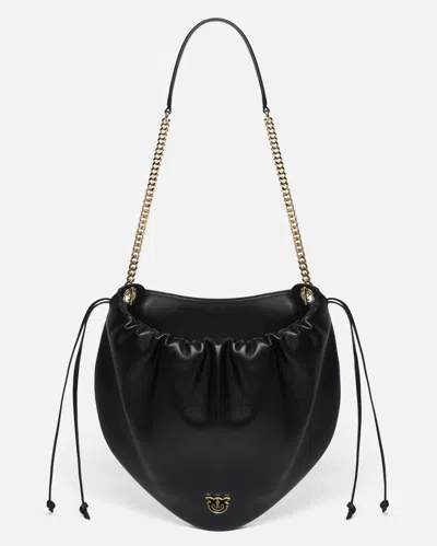 Pinko Gathered Nappa Leather Hobo Bag With Chain Shoulder Strap  Galleria In Noir-or Clair