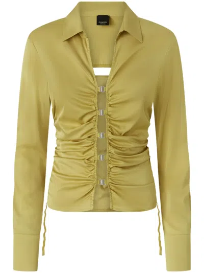 Pinko Shiny Shirt With Gathering And Back Opening In Shade Green