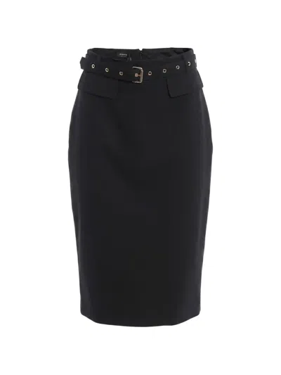 Pinko Gazania Belted Front-slit Midi Skirt In Black