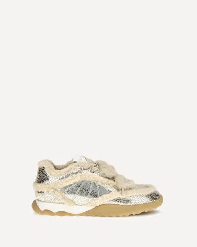 Pinko Gea Low Top Sneakers In Leather With Shearling Lining And Rubber Sole In Pattern
