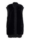 Pinko Genovese Black Sleeveless Vest With High Neck And Ribbed Details In Ecofur Woman In Black