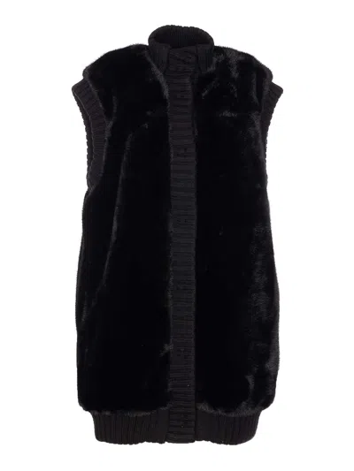 Pinko Genovese Faux Fur Vest In Black