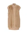 Pinko Genovese Beige Sleeveless Vest With High Neck And Ribbed Details In Ecofur Woman In Neutral