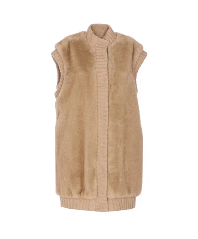 Pinko Genovese Faux Fur Vest In Sand
