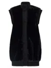 Pinko Genovese Black Sleeveless Vest With High Neck And Ribbed Details In Ecofur Woman In Black