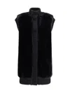Pinko Genovese Black Sleeveless Vest With High Neck And Ribbed Details In Ecofur Woman In Black