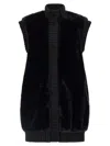 Pinko Genovese Black Sleeveless Vest With High Neck And Ribbed Details In Ecofur Woman In Black