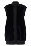 Pinko Genovese Black Sleeveless Vest With High Neck And Ribbed Details In Ecofur Woman In Black