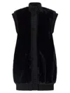 Pinko Genovese Black Sleeveless Vest With High Neck And Ribbed Details In Ecofur Woman In Black