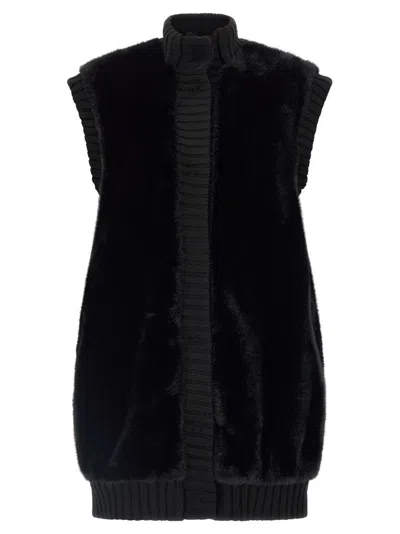 Pinko Genovese Long Faux Fur Vest In Black