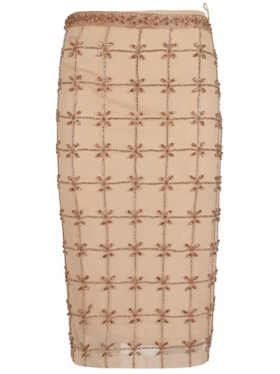 Pinko Geometric Embroidered Tulle Midi Skirt In Animal Print