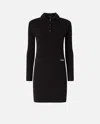 Pinko 'punto' Black Short Dress With Classic Collar And Front Logo Plate In Knit Woman In Limo Black