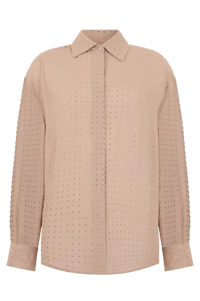 Pinko Georgette Blouse With Rhinestones In Sand