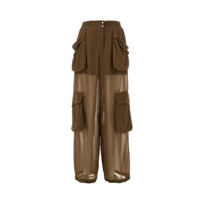 Pinko Georgette Cargo Pants In Green