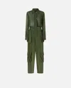 Pinko Combinaison En Crêpe Georgette Avec Poches Cargo In Green Rainforest