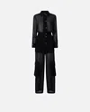 Pinko Georgette Jumpsuit With Cargo Pockets In Nero Limousine