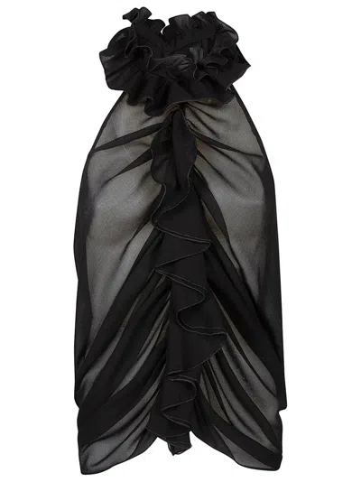 Pinko Georgette Top With Ruching In Black