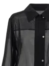 Pinko Black Georgette Crop Shirt With Elastic Waistband In Black