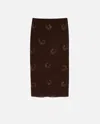 Pinko Georgette Skirt With Rhinestone Swirls In Coffee Bean Brown