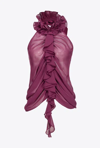 Pinko Georgette Halterneck Top In Grape Wine