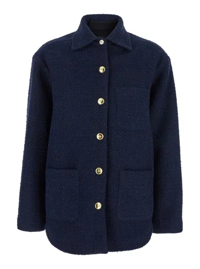 PINKO BLUE JACKET WITH POINTED COLLAR AND FRONT PATCH POCKETS IN COTTON TWEED WOMAN