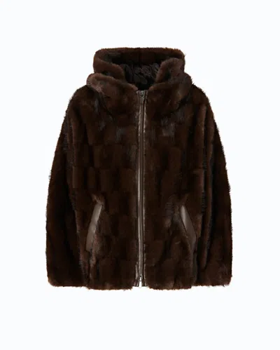 Pinko - Giacca Blouson Effetto Pelliccia Con Cappuccio - L In Brown