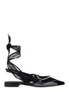 Pinko Gianira Black Ballerinas With Pointed Toe And Decorative Ankle Band In Leather And Fabric Blend Woma In Black