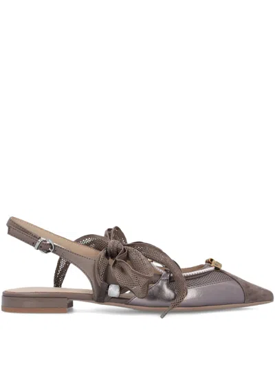 Pinko Metallic Leather Gianira Ballerinas In Brown
