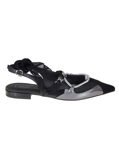 Pinko Gianira Black Ballerinas With Pointed Toe And Decorative Ankle Band In Leather And Fabric Blend Woma