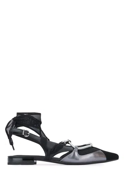 Pinko Gianira Black Ballerinas With Pointed Toe And Decorative Ankle Band In Leather And Fabric Blend Woma