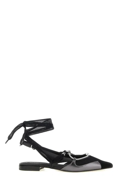 Pinko Gianira Black Ballerinas With Pointed Toe And Decorative Ankle Band In Leather And Fabric Blend Woma