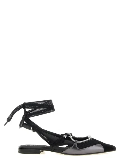 Pinko Gianira Black Ballerinas With Pointed Toe And Decorative Ankle Band In Leather And Fabric Blend Woma