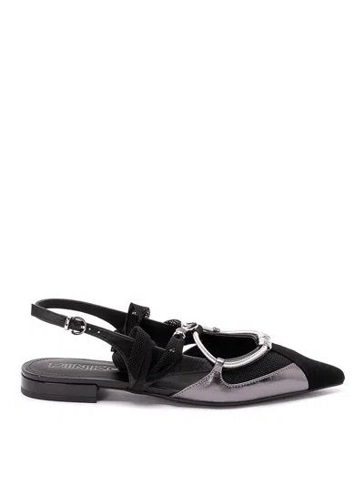 Pinko Gianira Black Ballerinas With Pointed Toe And Decorative Ankle Band In Leather And Fabric Blend Woma