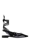 Pinko Gianira Black Ballerinas With Pointed Toe And Decorative Ankle Band In Leather And Fabric Blend Woma In Black