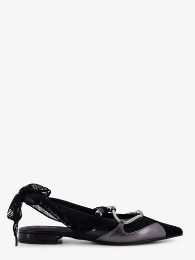 Pinko Gianira Black Ballerinas With Pointed Toe And Decorative Ankle Band In Leather And Fabric Blend Woma