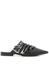 Pinko Pointed Nappa Leather Slippers With Straps In Black