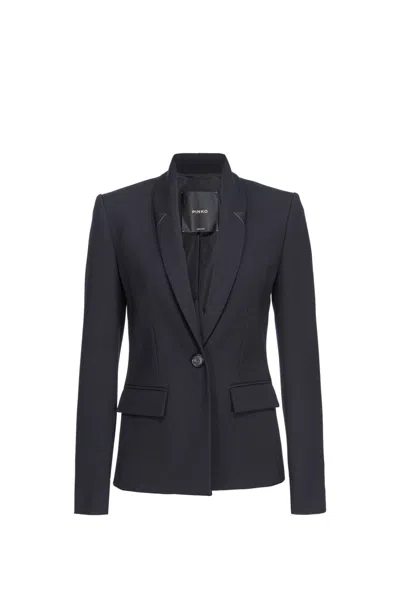 Pinko Shawl-lapel Twill Blazer In Limo Black