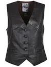 Pinko Leather Waistcoat In Brown