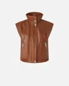 Pinko Gilet De Motard En Cuir Nappa In Tan-tortoise
