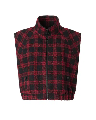 Pinko Handel Tweed Gilet High Collar Hem In Red