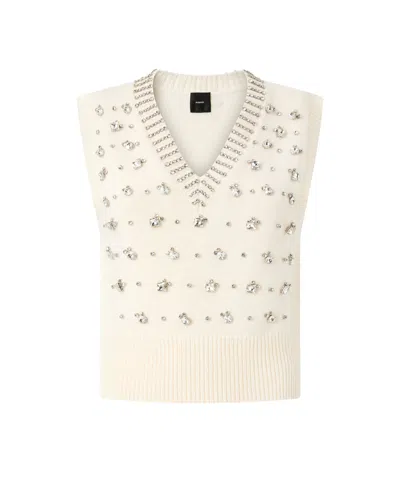 PINKO WHITE RHINESTONE KNITTED VEST
