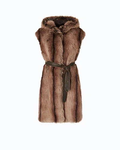 Pinko - Gilet Long Ceinturé En Fourrure Synthétique - Xs In Beige